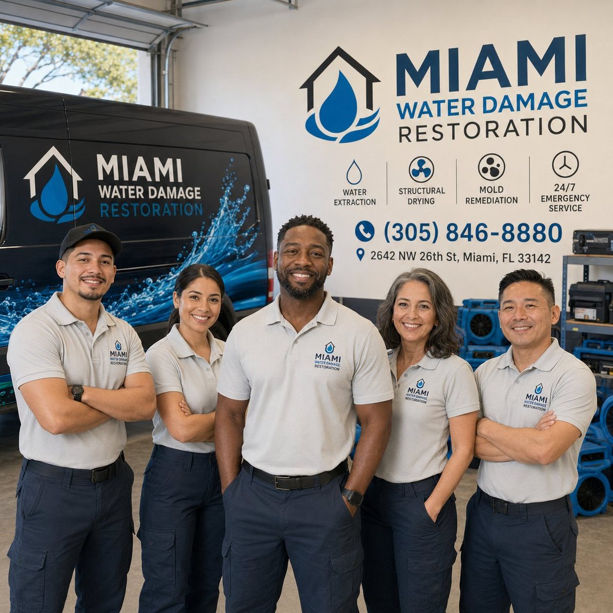 Miami Water Damage Restoration team and van